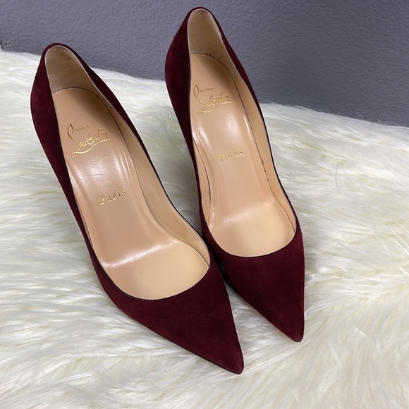 Christian Louboutin suede pump size 35.5 bordeaux red - Picture 2 of 11